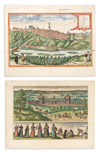 BRAUN, GEORG; and HOGENBERG, FRANZ. Group of 4 double-page engraved town views from Civitates Orbis Terrarum.
